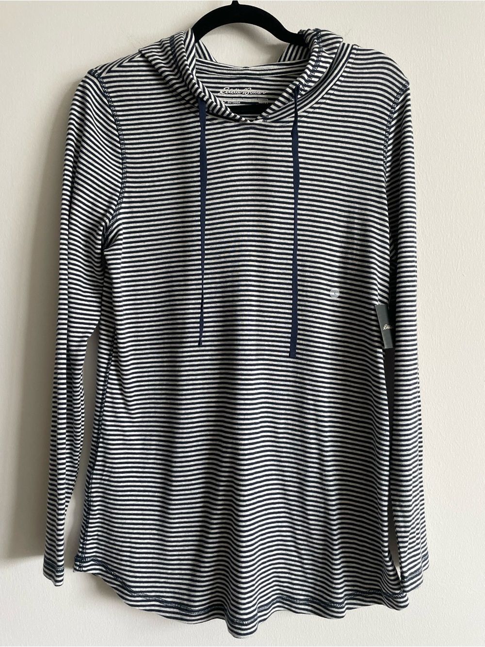 Eddie Bauer favorite long sleeve hoodie stripe blue white nautical preppy L